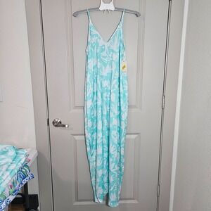 NEW Van Winkle & Co Tank Maxi Nightgown Women Small Leaf Print White Mint‎ Green